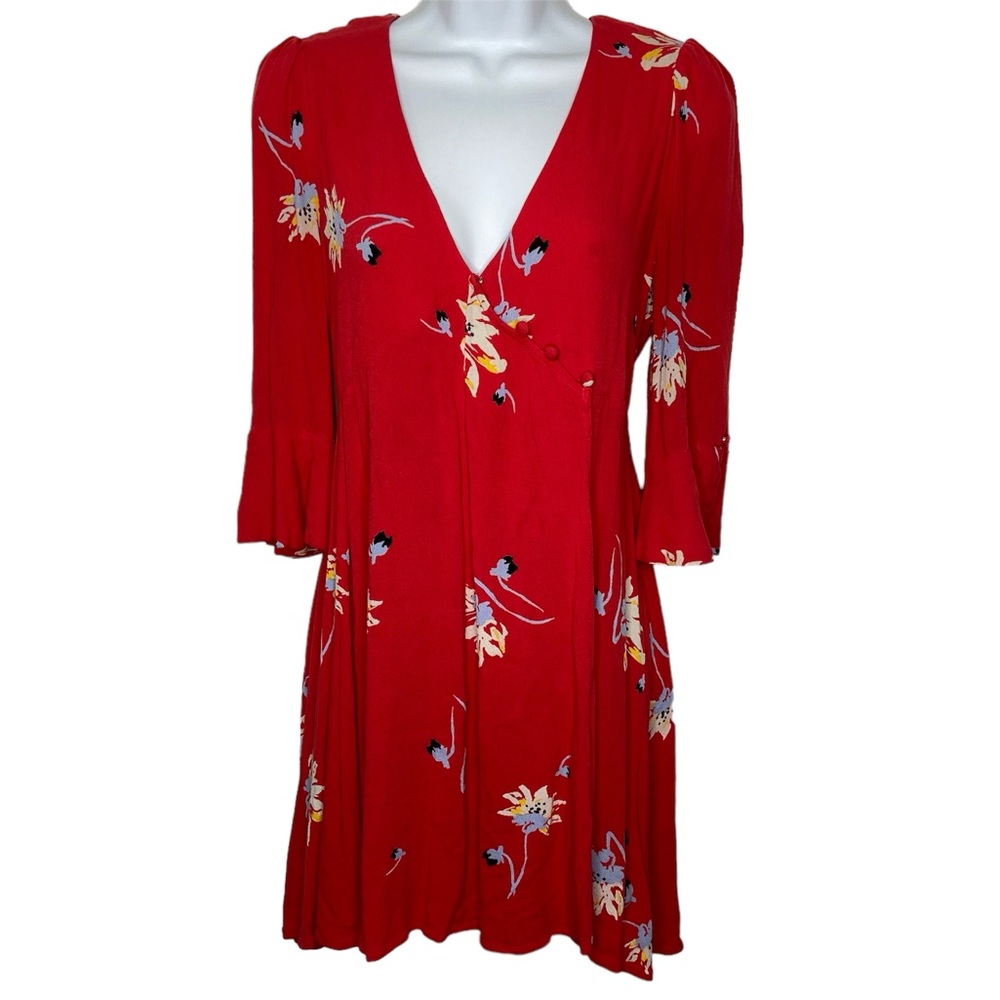 Free People Red Floral Wrap Dress Time On My Side